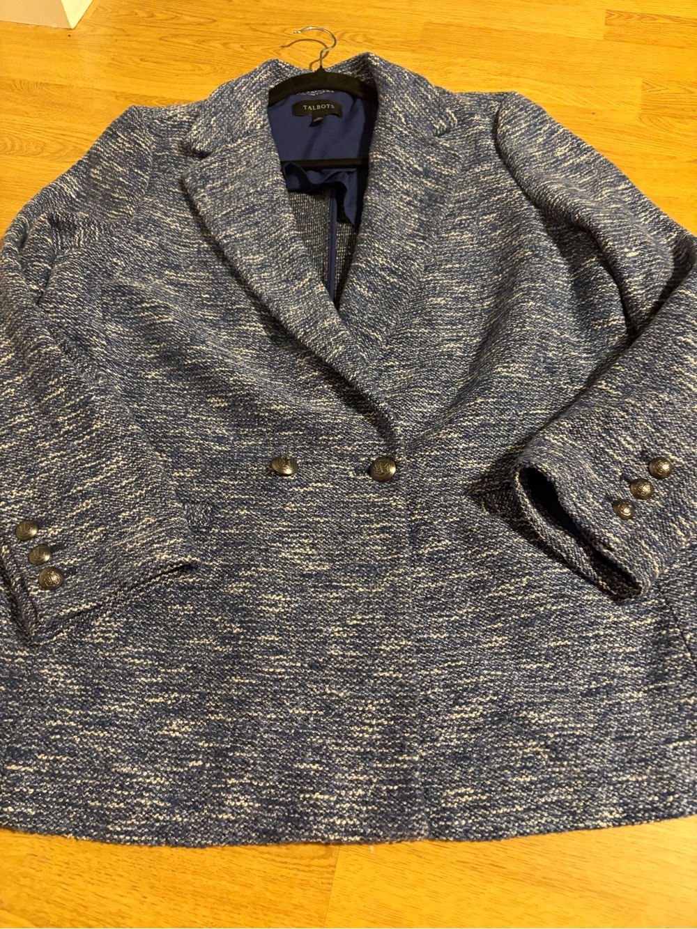 Talbots Navy Marled Double-Breasted Tweed Blazer-size 16